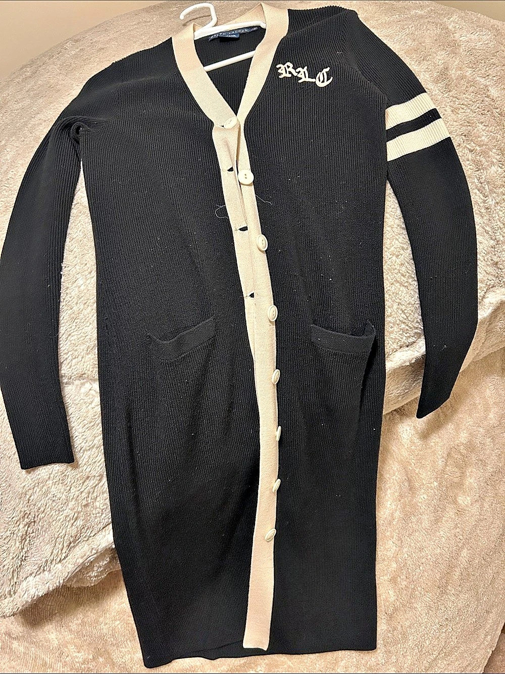 Ralph Lauren Black & Cream Merino Wool Cashmere Cardigan Size S